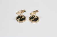 Image 6 of Mid Century 14k Yellow Gold, Onyx, Mother-of-Pearl Cuff Links