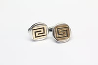 Image 8 of Vintage Sterling Silver and 14k Yellow Gold Greek Key Cuff Links - Lovely Handmade Cufflinks - Li...