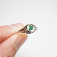 Image 8 of Art Deco 18k White Gold, Emerald Filigree Ring - ~.20 Carat Emerald Center