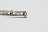Image 8 of Art Deco Platinum, Sapphire and Seed Pearl Bar Pin - All Original - Cornflower Blue Sapphires