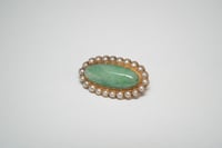 Image 2 of Victorian 18kt Yellow Gold, Jadeite, and Seed Pearl Pin - Truly an Exquisite Old Brooch