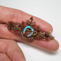 Image 8 of Victorian 14kt Rose Gold, Turquoise Horseshoe and Riding Strop Bar Pin - Truly an Exquisite Old B...