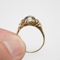 Image 8 of Art Deco 14k Yellow Gold, Diamond Filigree Ring - ~.08 Carat Old European Cut Diamond Center