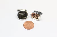 Image 9 of Vintage Sterling Silver and 14k Yellow Gold Greek Key Cuff Links - Lovely Handmade Cufflinks - Li...
