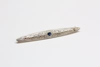 Image 1 of Edwardian 14k Two Tone Gold, Sapphire, Filigree Bar Pin - All Original - Cornflower Blue Sapphire