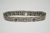 Image 1 of Art Deco 10k White Gold, Diamond, Sapphires Filigree Link Bracelet - A Beautiful Example of the S...
