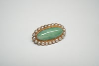 Image 3 of Victorian 18kt Yellow Gold, Jadeite, and Seed Pearl Pin - Truly an Exquisite Old Brooch