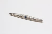 Image 3 of Edwardian 14k Two Tone Gold, Sapphire, Filigree Bar Pin - All Original - Cornflower Blue Sapphire