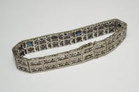 Image 3 of Art Deco 10k White Gold, Diamond, Sapphires Filigree Link Bracelet - A Beautiful Example of the S...