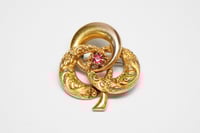 Image 1 of Victorian 10k Gold Brooch with Red Stone - Lovely Antique Pin - Ribbon Details, Lovely Design