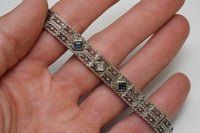 Image 4 of Art Deco 10k White Gold, Diamond, Sapphires Filigree Link Bracelet - A Beautiful Example of the S...