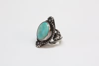 Image 1 of Antique Sterling Silver and Turquoise Ring - Lovely Art Nouveau Design Elements - Hand Fabricated