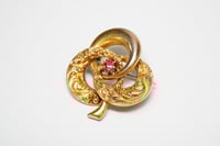 Image 2 of Victorian 10k Gold Brooch with Red Stone - Lovely Antique Pin - Ribbon Details, Lovely Design