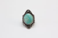 Image 2 of Antique Sterling Silver and Turquoise Ring - Lovely Art Nouveau Design Elements - Hand Fabricated