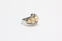 Image 2 of Retro 14k White Gold, Golden Pearl, and Diamond Cocktail Ring by BIRKS - Superb Quality