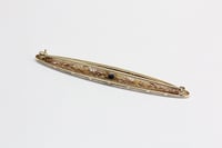 Image 6 of Edwardian 14k Two Tone Gold, Sapphire, Filigree Bar Pin - All Original - Cornflower Blue Sapphire
