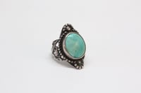 Image 3 of Antique Sterling Silver and Turquoise Ring - Lovely Art Nouveau Design Elements - Hand Fabricated
