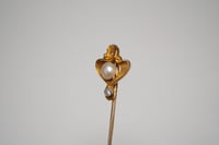 Image 4 of Art Nouveau 14k Gold, Pearl and Diamond Ribbon Style Stick Pin - Exquisite Art Nouveau Style - Na...