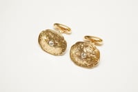 Image 5 of Victorian 14k Gold, Diamond Cuff Links - Old European Cut Diamonds - Hand Engraved