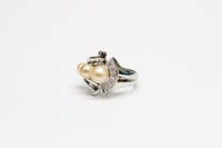 Image 3 of Retro 14k White Gold, Golden Pearl, and Diamond Cocktail Ring by BIRKS - Superb Quality