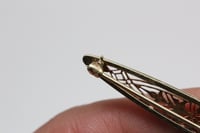 Image 7 of Edwardian 14k Two Tone Gold, Sapphire, Filigree Bar Pin - All Original - Cornflower Blue Sapphire