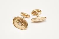 Image 6 of Victorian 14k Gold, Diamond Cuff Links - Old European Cut Diamonds - Hand Engraved