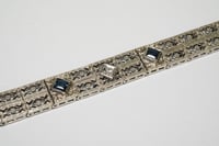 Image 6 of Art Deco 10k White Gold, Diamond, Sapphires Filigree Link Bracelet - A Beautiful Example of the S...