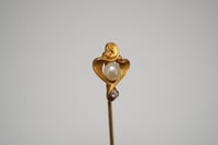 Image 5 of Art Nouveau 14k Gold, Pearl and Diamond Ribbon Style Stick Pin - Exquisite Art Nouveau Style - Na...