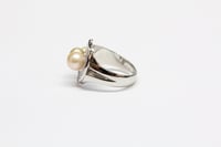 Image 4 of Retro 14k White Gold, Golden Pearl, and Diamond Cocktail Ring by BIRKS - Superb Quality