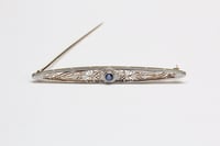Image 8 of Edwardian 14k Two Tone Gold, Sapphire, Filigree Bar Pin - All Original - Cornflower Blue Sapphire
