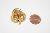 Image 4 of Victorian 10k Gold Brooch with Red Stone - Lovely Antique Pin - Ribbon Details, Lovely Design