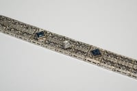 Image 8 of Art Deco 10k White Gold, Diamond, Sapphires Filigree Link Bracelet - A Beautiful Example of the S...
