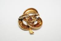 Image 5 of Victorian 10k Gold Brooch with Red Stone - Lovely Antique Pin - Ribbon Details, Lovely Design