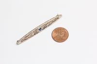 Image 10 of Edwardian 14k Two Tone Gold, Sapphire, Filigree Bar Pin - All Original - Cornflower Blue Sapphire