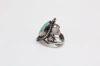Image 6 of Antique Sterling Silver and Turquoise Ring - Lovely Art Nouveau Design Elements - Hand Fabricated