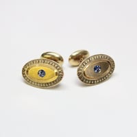 Image 1 of Art Deco 14k Green Gold, Sapphire Cuff Links
