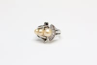 Image 8 of Retro 14k White Gold, Golden Pearl, and Diamond Cocktail Ring by BIRKS - Superb Quality