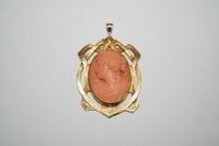 Image 1 of Art Nouveau 14k Gold, Carved Red Coral Cameo Brooch - Outstanding Carving and Superb Bezel - Depl...