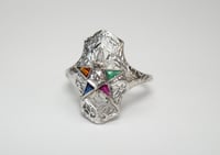 Image 1 of Art Deco 18k White Gold, Eastern Star Filigree Ring - ~.08ct Old European Cut Center Diamond - Ex...