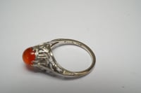 Image 6 of Art Deco 14k White Gold, Orange Moonstone Filigree Ring - Excellent Condition with Original Box