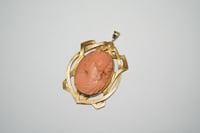 Image 2 of Art Nouveau 14k Gold, Carved Red Coral Cameo Brooch - Outstanding Carving and Superb Bezel - Depl...