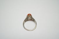 Image 7 of Art Deco 14k White Gold, Orange Moonstone Filigree Ring - Excellent Condition with Original Box
