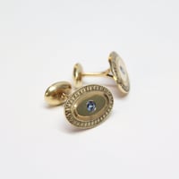 Image 3 of Art Deco 14k Green Gold, Sapphire Cuff Links