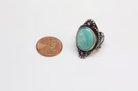 Image 8 of Antique Sterling Silver and Turquoise Ring - Lovely Art Nouveau Design Elements - Hand Fabricated