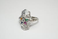 Image 3 of Art Deco 18k White Gold, Eastern Star Filigree Ring - ~.08ct Old European Cut Center Diamond - Ex...