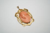 Image 3 of Art Nouveau 14k Gold, Carved Red Coral Cameo Brooch - Outstanding Carving and Superb Bezel - Depl...
