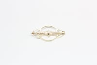 Image 4 of Edwardian 14k Yellow Gold, Sapphire Filigree Brooch - Lovely Filigree Hat, Lapel, or Bar Pin - Ex...