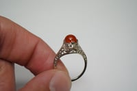 Image 9 of Art Deco 14k White Gold, Orange Moonstone Filigree Ring - Excellent Condition with Original Box