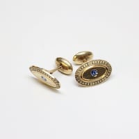 Image 6 of Art Deco 14k Green Gold, Sapphire Cuff Links