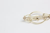 Image 6 of Edwardian 14k Yellow Gold, Sapphire Filigree Brooch - Lovely Filigree Hat, Lapel, or Bar Pin - Ex...